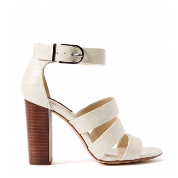 Jones New York Croc Cream Colored Metallic Inset High Heel Ankle Strap Sandal - Picture 2 of 8